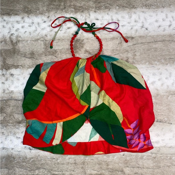NWT💕Farm Rio Heliconia Halter Crop Top in Heliconia Red Size M - Picture 7 of 15